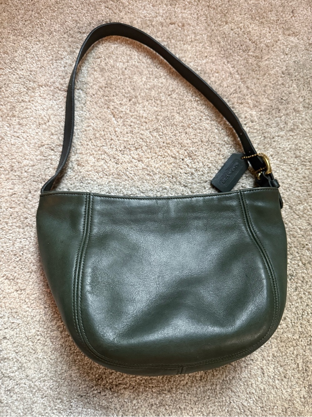 Vintage Coach Halsey Dark Green Leather Shoulder Bag